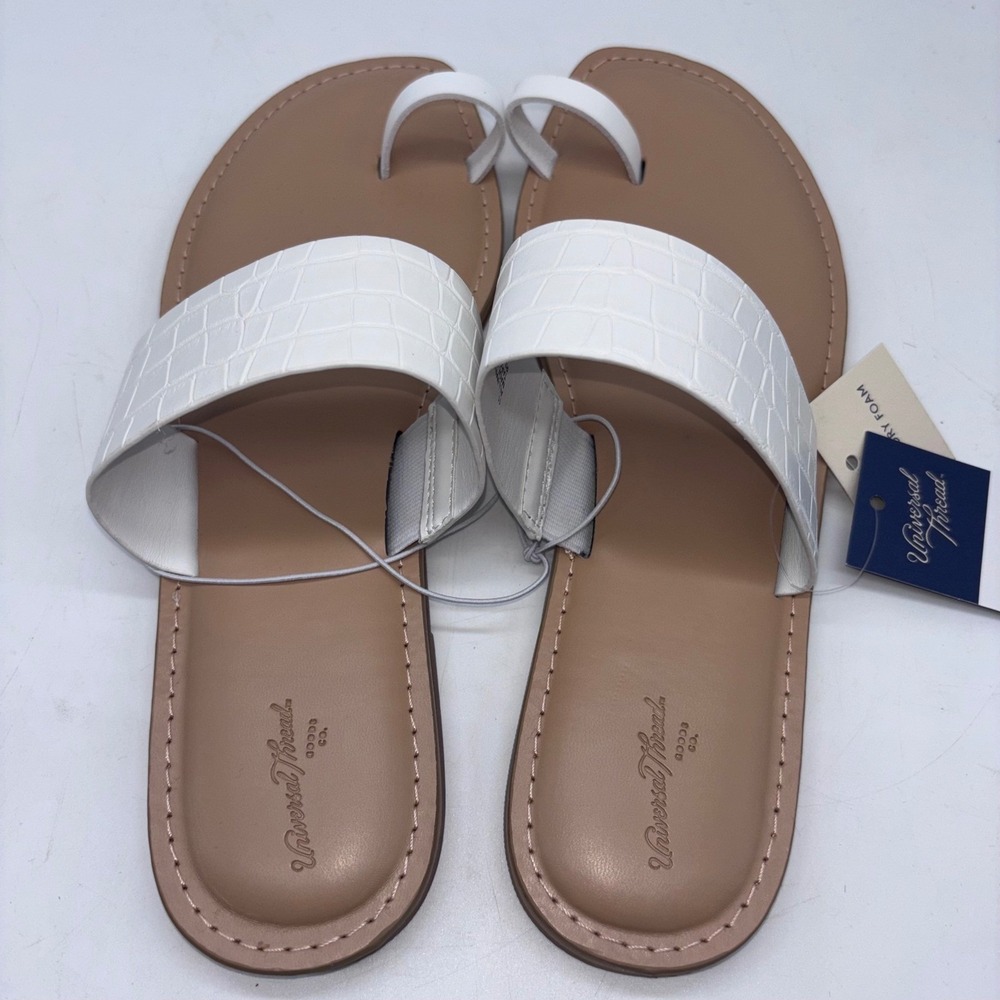 Universal Thread‎ Women 10 White Croc Toe Loop Slide Sandal Boho Chic Minimalist